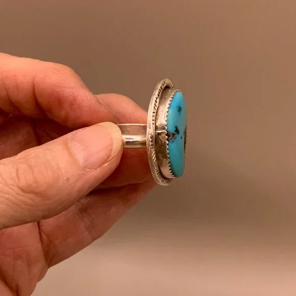 Navajo Native American Indian Made Kingsman Turquoise Sterling Silver Ring 6.5